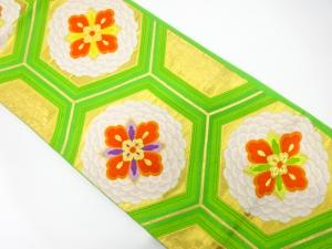 アンティーク　亀甲繋ぎに花模様織り出し袋帯（着用可）